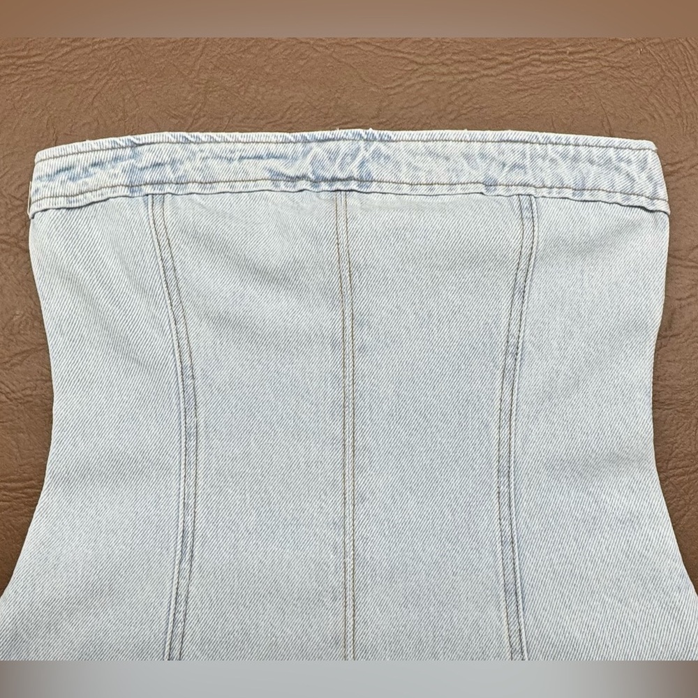 WeWoreWhat x Revolve Rigid Denim Strapless Midi Dress in Super Light Wash Size 2 - Picture 7 of 12